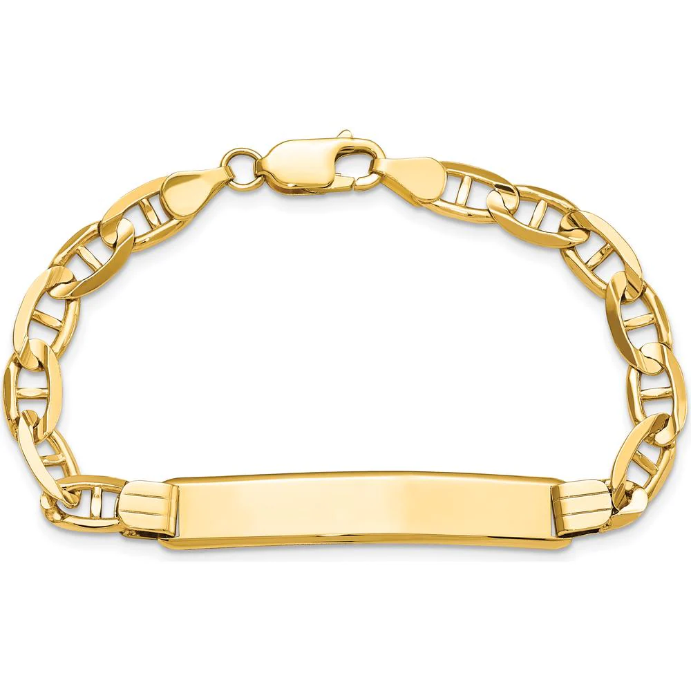 14K Yellow Gold Polished Anchor Link ID Bracelet with Engravable Solid Plate - 8" Length by Oro Pregiato - Image 4