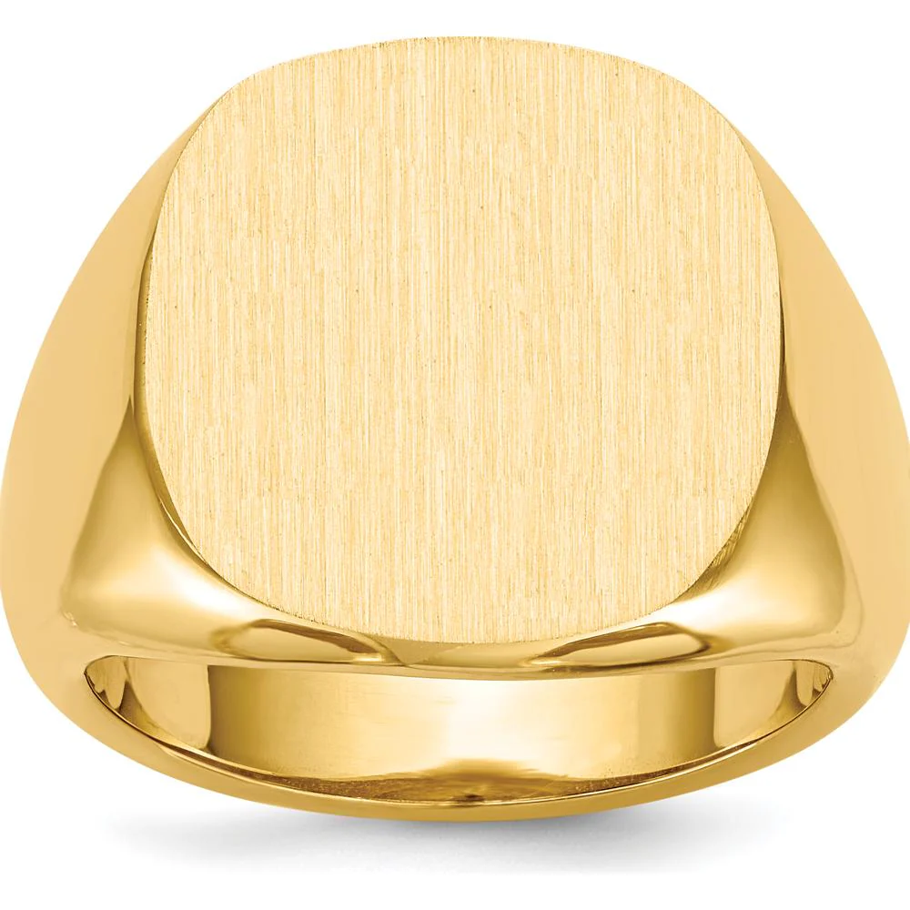 14K Yellow Gold Polished & Brushed Men's Signet Ring with Satin Finish - 17.0mm Top - Size 10 by Oro Pregiato
