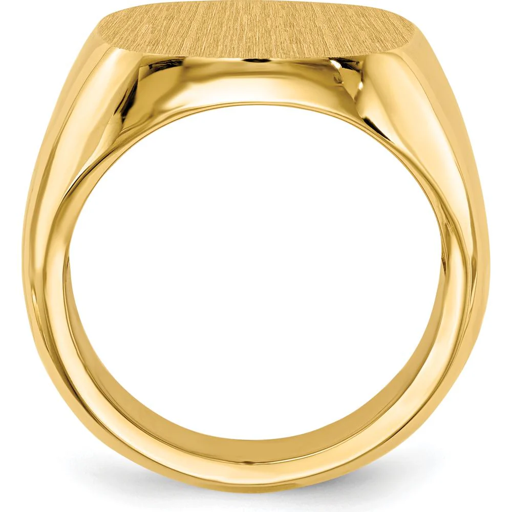 14K Yellow Gold Polished & Brushed Men's Signet Ring with Satin Finish - 17.0mm Top - Size 10 by Oro Pregiato - Image 2