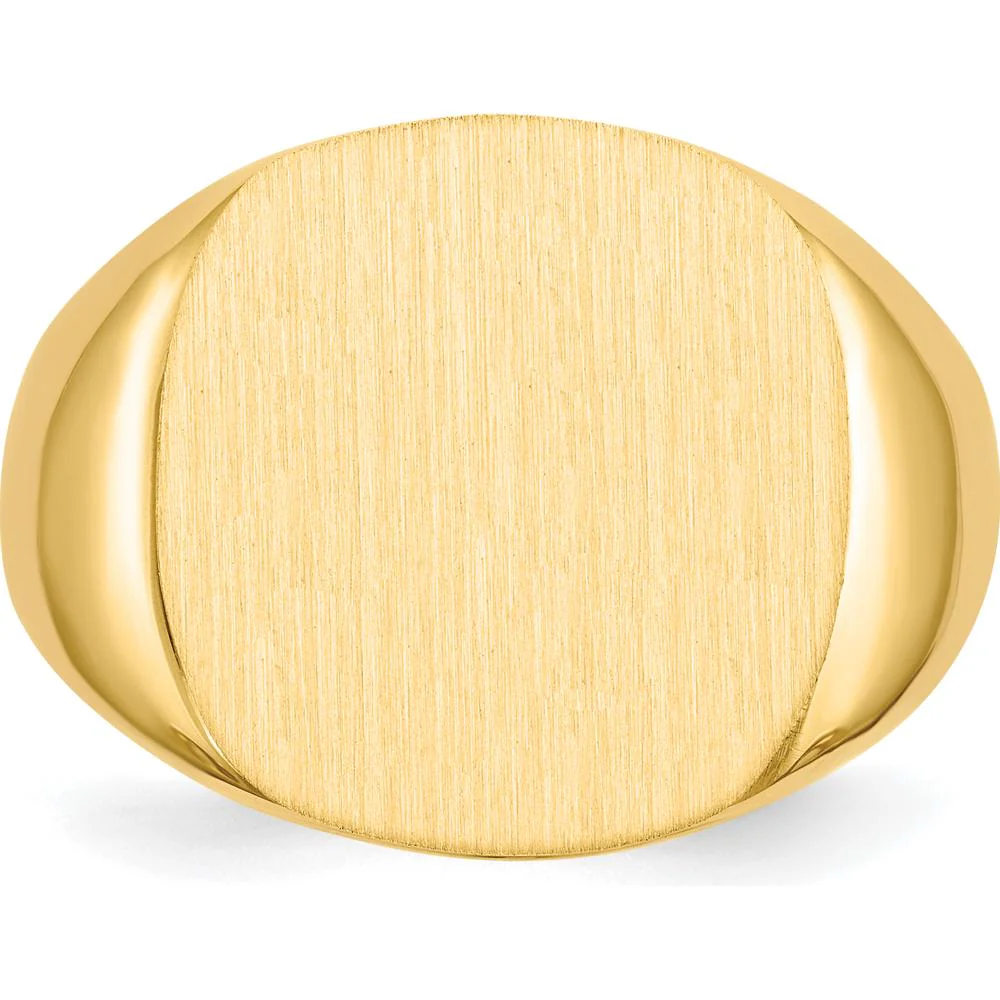 14K Yellow Gold Polished & Brushed Men's Signet Ring with Satin Finish - 17.0mm Top - Size 10 by Oro Pregiato - Image 4