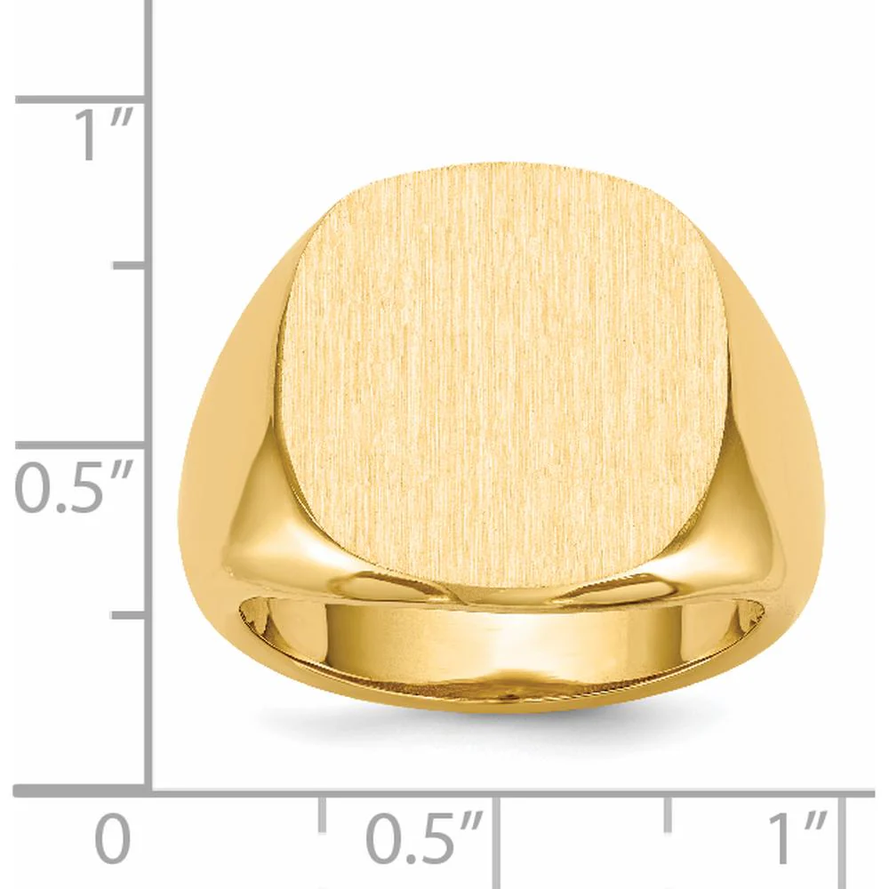 14K Yellow Gold Polished & Brushed Men's Signet Ring with Satin Finish - 17.0mm Top - Size 10 by Oro Pregiato - Image 5