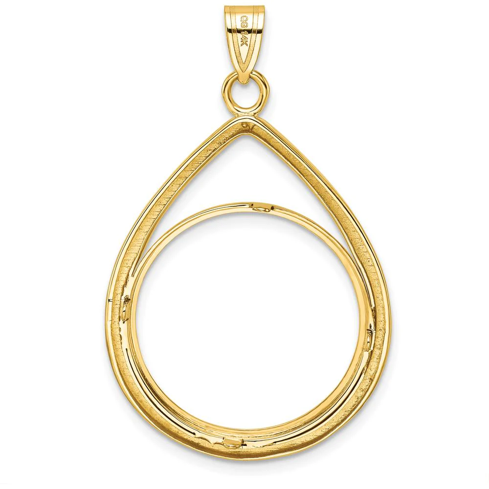 14K Yellow Gold Polished and Diamond-Cut Lightweight Teardrop Pendant for 1/4 oz. American Eagle Coin by Numis Coin Jewelry - Image 3
