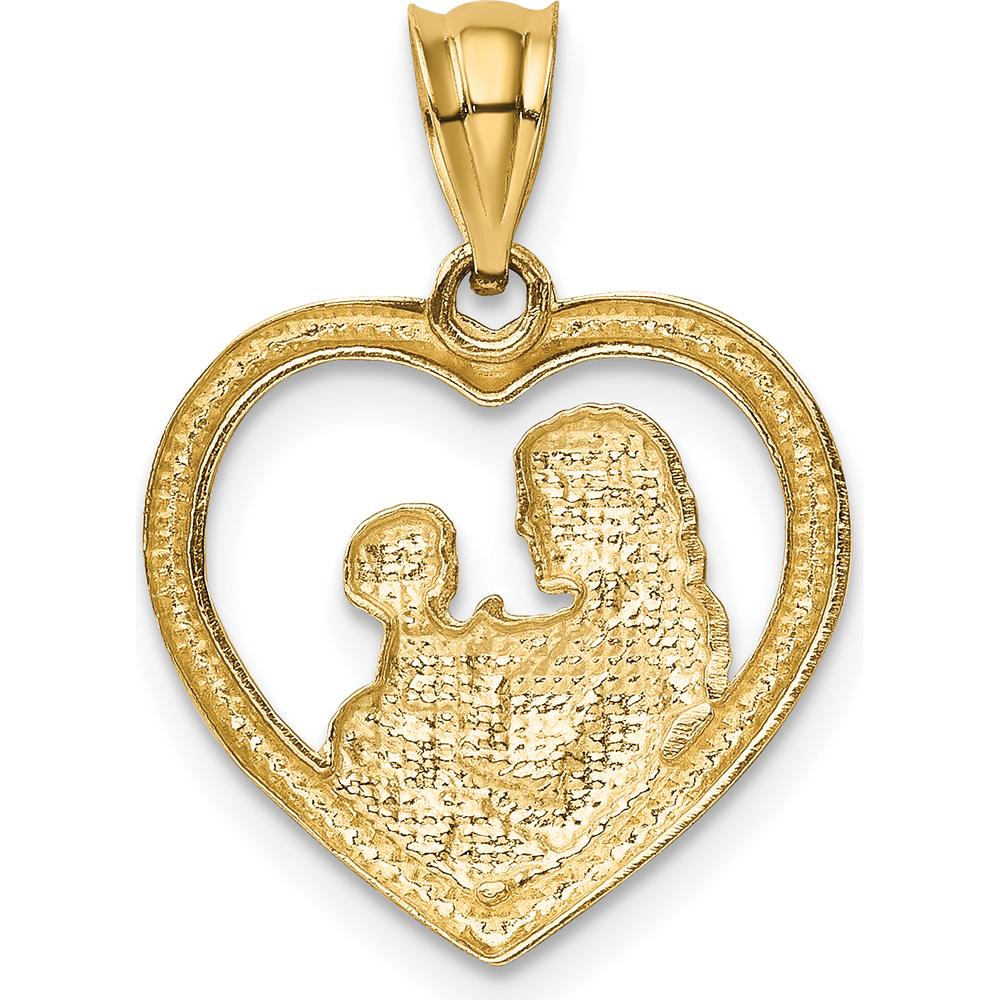 14K Yellow Gold Polished and Satin Heart Pendant - Mom and Baby Design by Oro Pregiato - Image 3