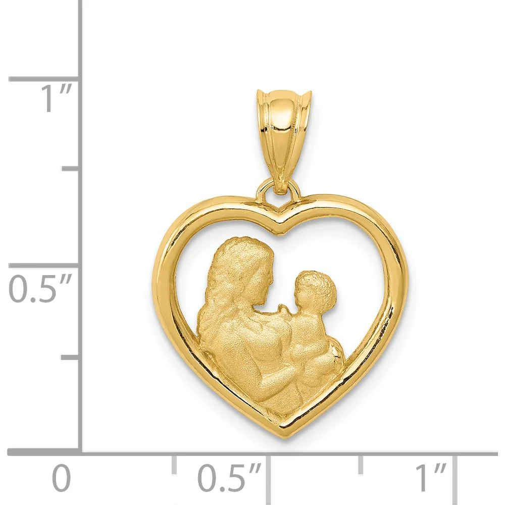 14K Yellow Gold Polished and Satin Heart Pendant - Mom and Baby Design by Oro Pregiato - Image 4