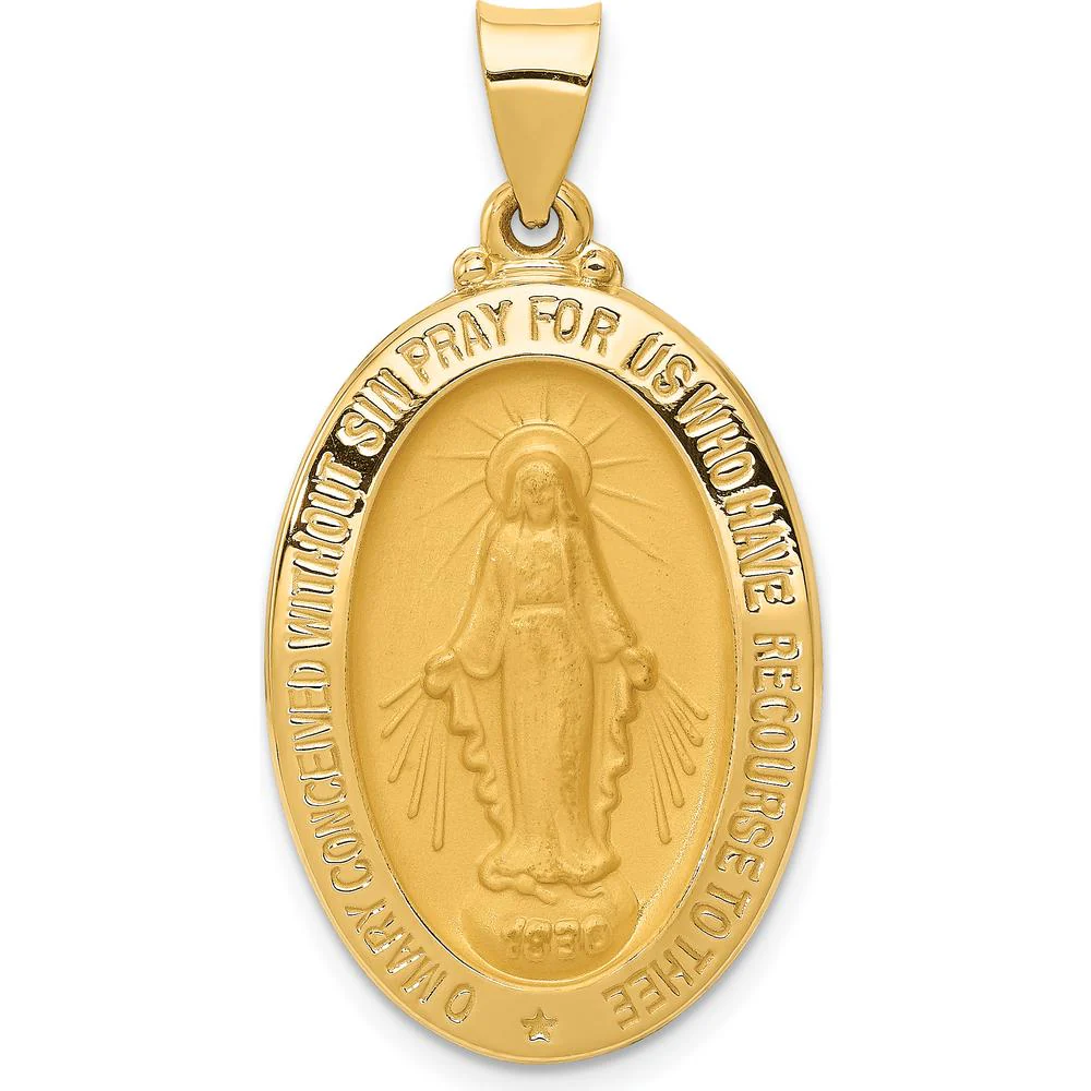 14K Yellow Gold Polished and Satin Miraculous Medal Pendant - 34.5mm by Oro Pregiato