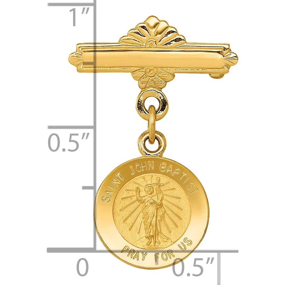 14K Yellow Gold Polished and Satin Saint John the Baptist Medal Pin - 26.5mm x 18mm by Oro Pregiato - Image 3
