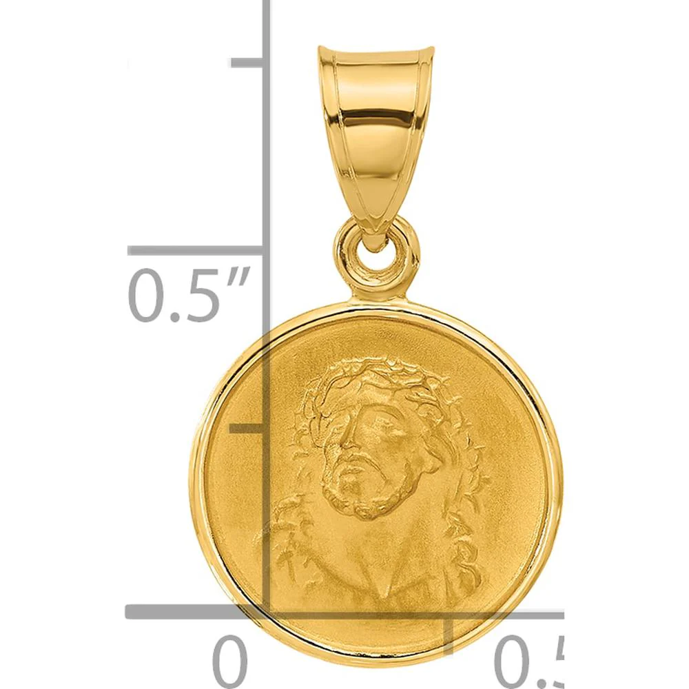 14K Yellow Gold Polished and Satin Solid Face of Jesus Round Pendant - 21.5mm Length by Oro Pregiato - Image 4