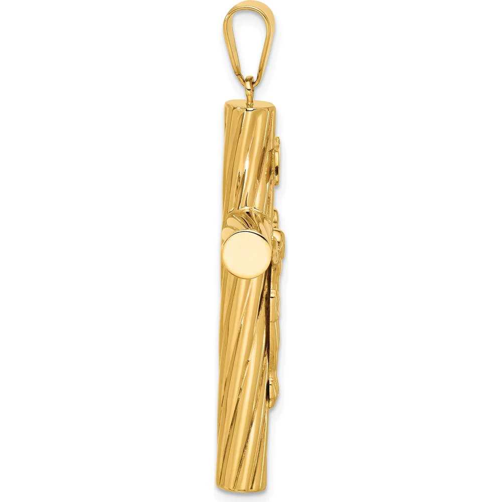 14K Yellow Gold Polished and Textured Crucifix Pendant - 48.8mm by Oro Pregiato - Image 2