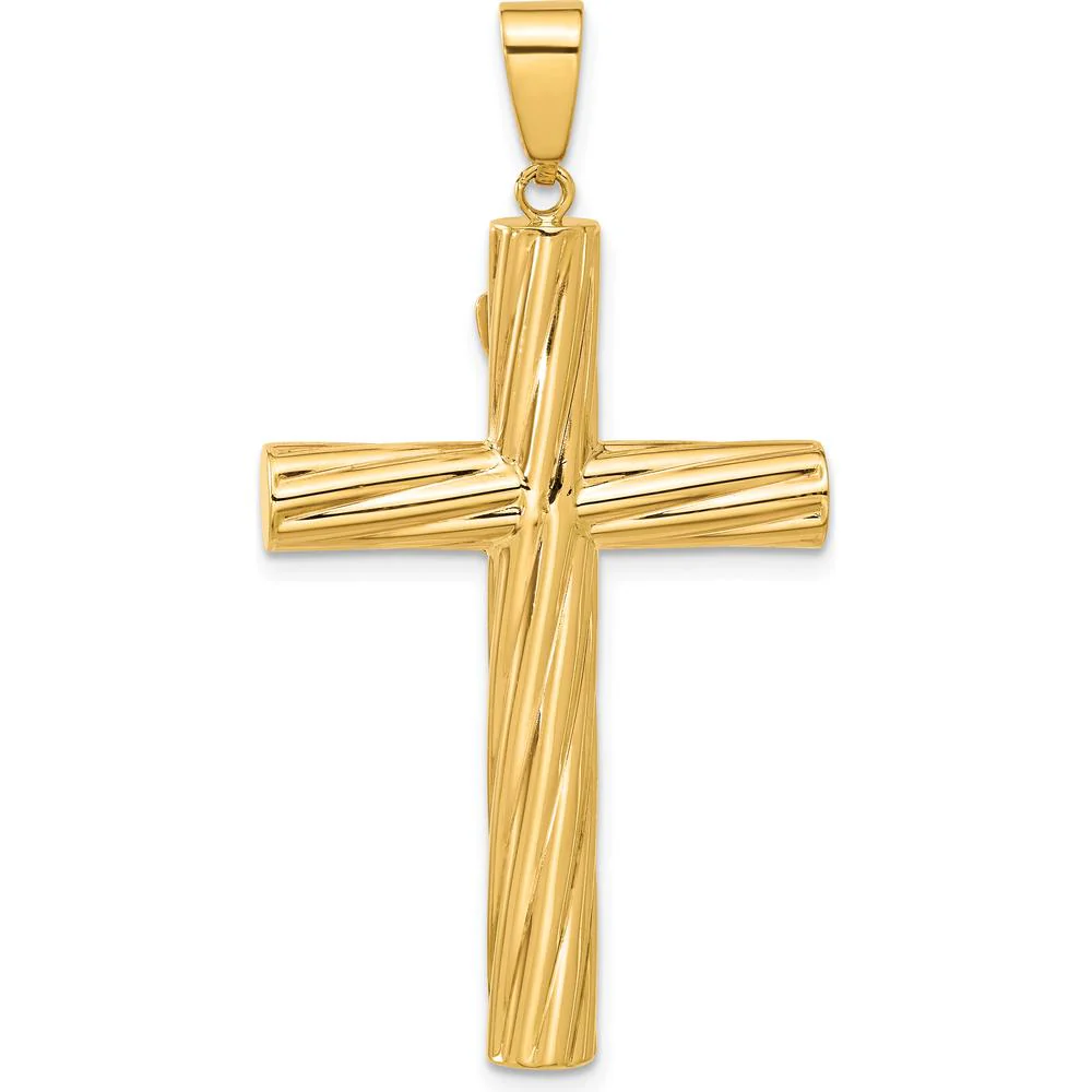 14K Yellow Gold Polished and Textured Crucifix Pendant - 48.8mm by Oro Pregiato - Image 3