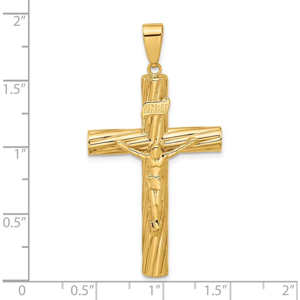 14K Yellow Gold Polished and Textured Crucifix Pendant - 48.8mm by Oro Pregiato - Image 5