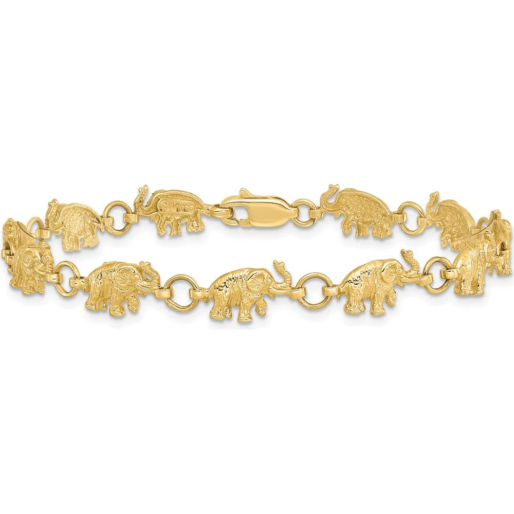 14K Yellow Gold Polished and Textured Elephant Bracelet - 8" Length by Oro Pregiato - Image 3