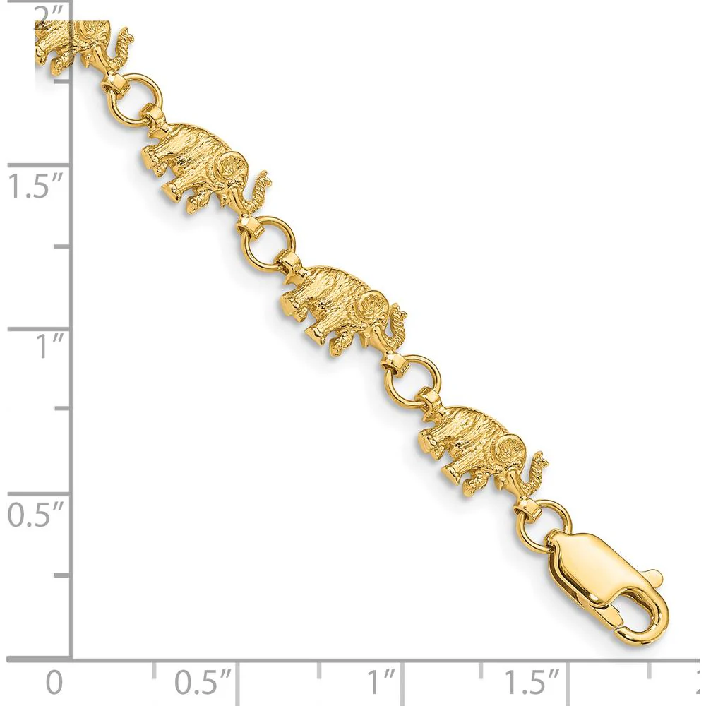 14K Yellow Gold Polished and Textured Elephant Bracelet - 8" Length by Oro Pregiato - Image 4