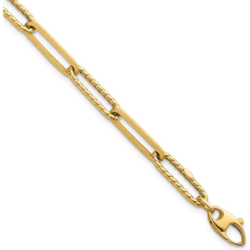 14K Yellow Gold Polished and Twisted Paperclip Link Bracelet - 7.75" Length by Oro Pregiato