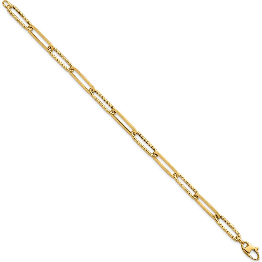 14K Yellow Gold Polished and Twisted Paperclip Link Bracelet - 7.75" Length by Oro Pregiato - Image 2