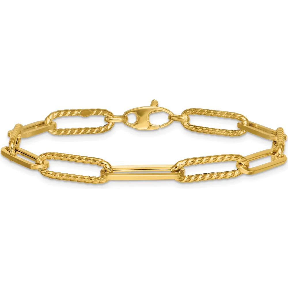 14K Yellow Gold Polished and Twisted Paperclip Link Bracelet - 7.75" Length by Oro Pregiato - Image 3