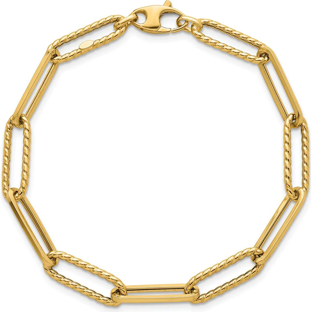 14K Yellow Gold Polished and Twisted Paperclip Link Bracelet - 7.75" Length by Oro Pregiato - Image 4