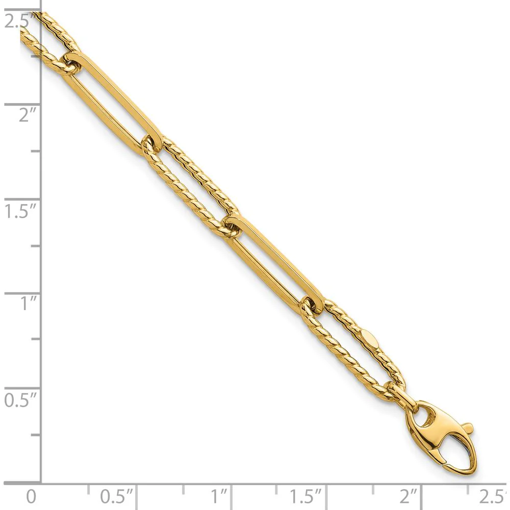 14K Yellow Gold Polished and Twisted Paperclip Link Bracelet - 7.75" Length by Oro Pregiato - Image 5