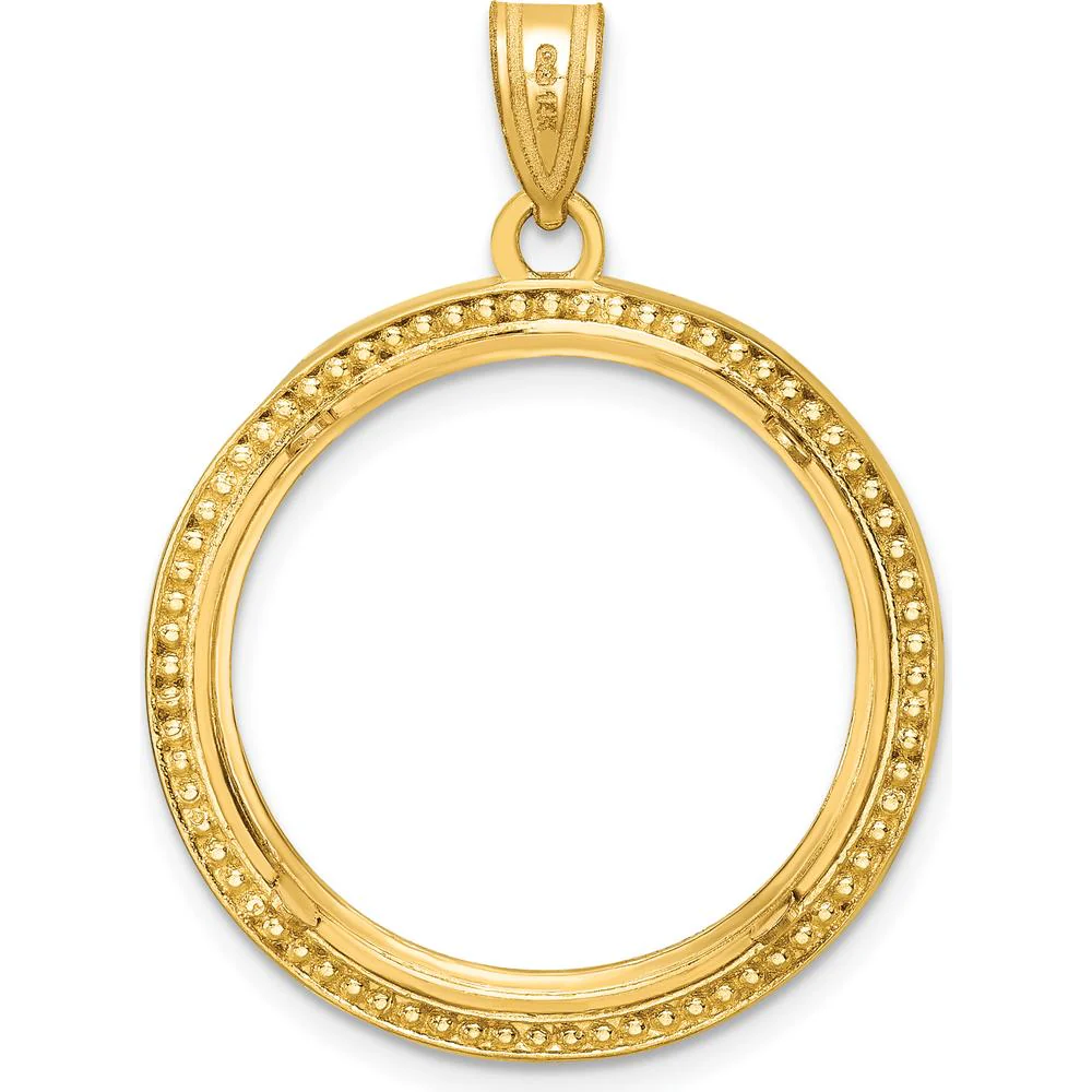 14K Yellow Gold Polished Beaded Coin Bezel Pendant for 1/4 oz. American Eagle Coin by Numis Coin Jewelry - Image 3