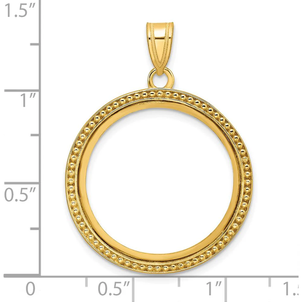 14K Yellow Gold Polished Beaded Coin Bezel Pendant for 1/4 oz. American Eagle Coin by Numis Coin Jewelry - Image 4