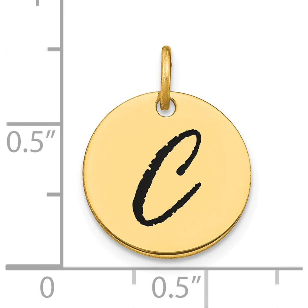 14K Yellow Gold Polished Black Enamel Letter C Initial Disk Charm - 15.24mm Diameter by Oro Pregiato - Image 3