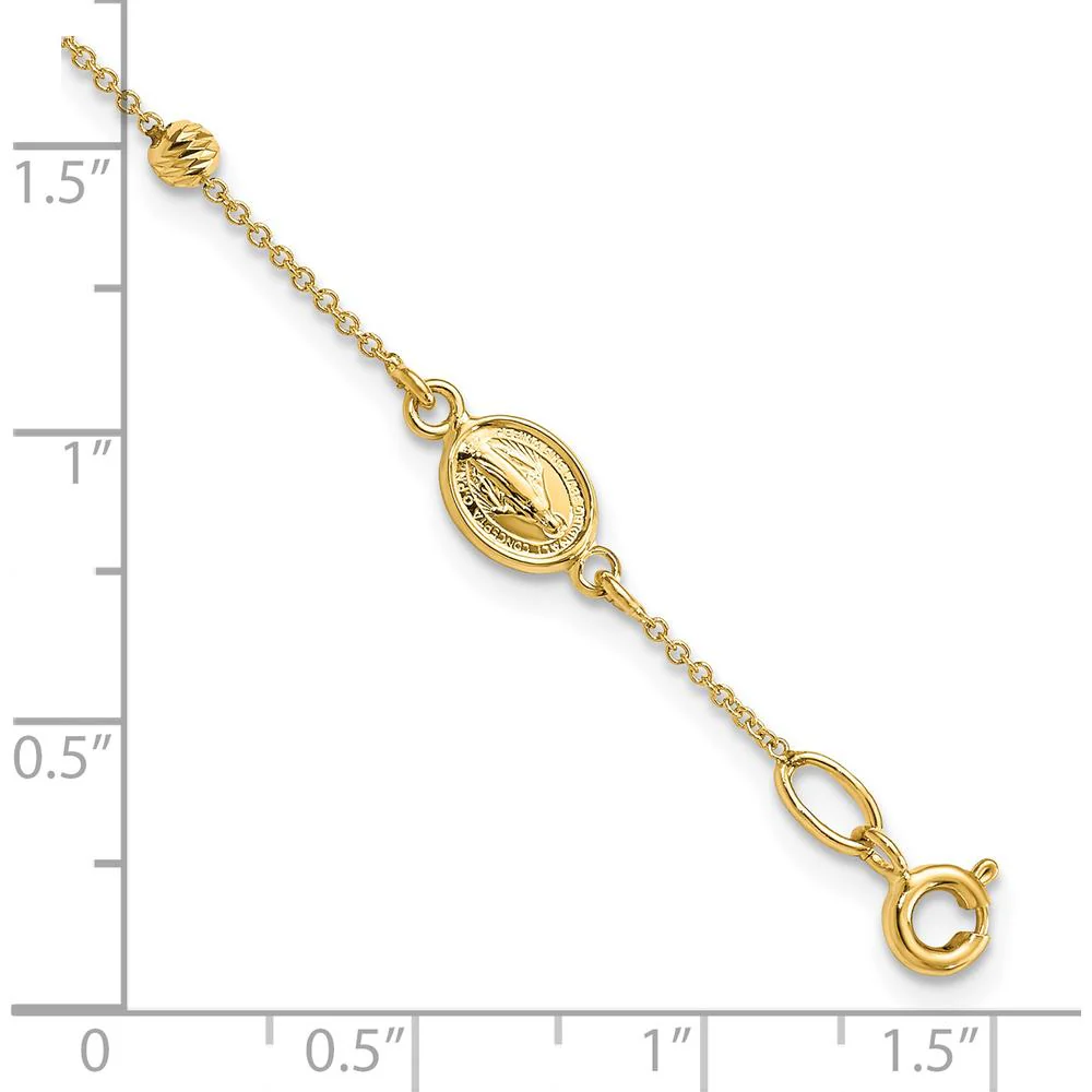 14K Yellow Gold Polished Cross and Miraculous Medal Rosary Bracelet with Diamond-Cut Beads and 0.75" Extender by Oro Pregiato - Image 4