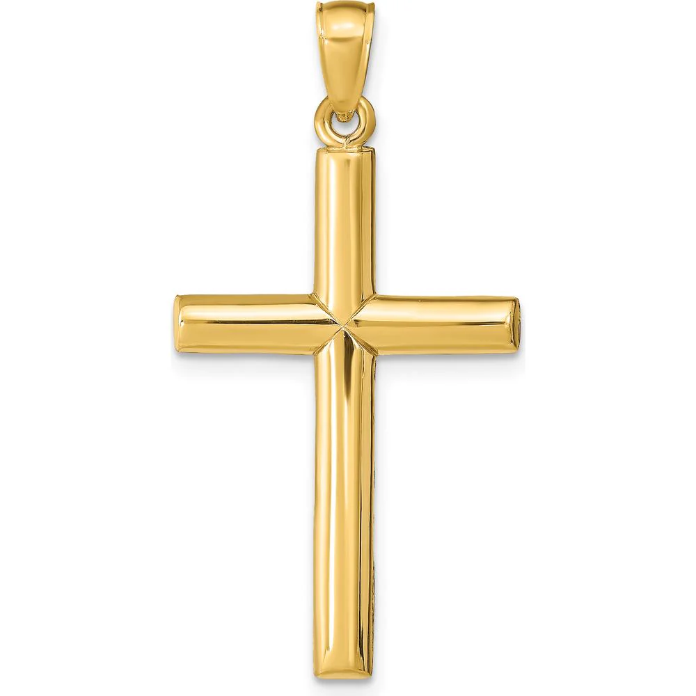 14K Yellow Gold Polished Cross Pendant with Concave Profile - 35mm Length, 18mm Width by Oro Pregiato