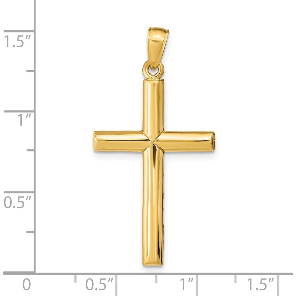 14K Yellow Gold Polished Cross Pendant with Concave Profile - 35mm Length, 18mm Width by Oro Pregiato - Image 3