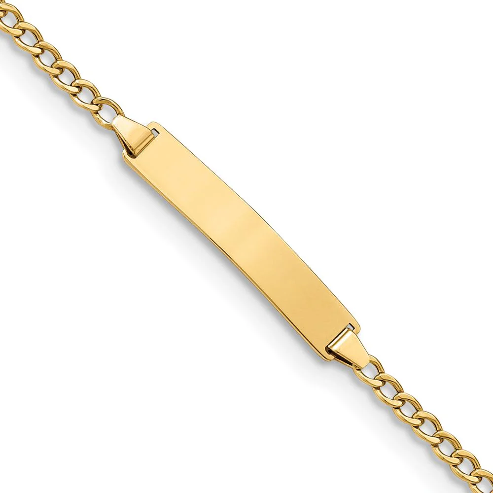 14K Yellow Gold Polished Cuban Link ID Bracelet with Engravable Plate - 7 inches by Oro Pregiato