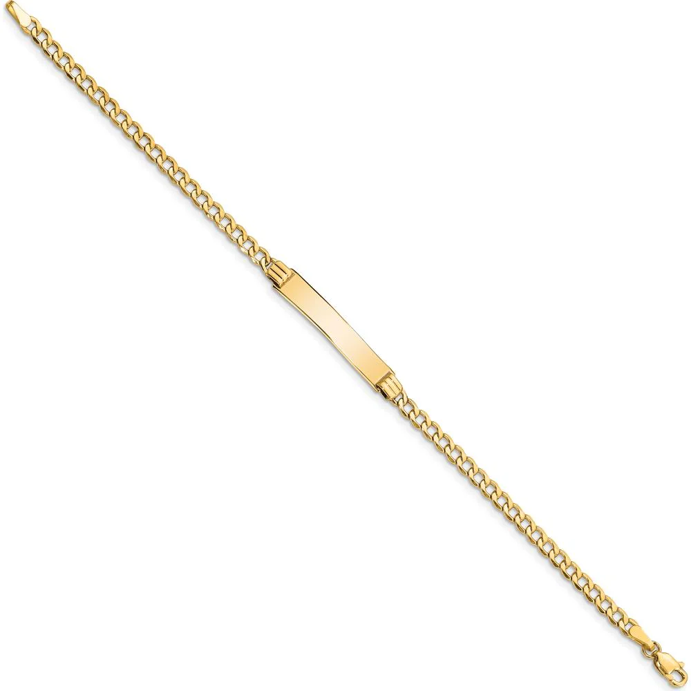 14K Yellow Gold Polished Cuban Link ID Bracelet with Solid Plate - 7" Length by Oro Pregiato - Image 2