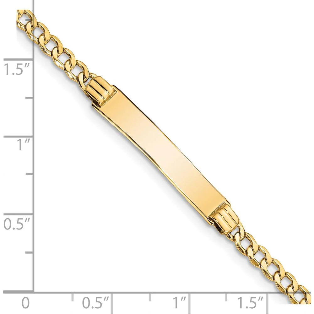 14K Yellow Gold Polished Cuban Link ID Bracelet with Solid Plate - 7" Length by Oro Pregiato - Image 4