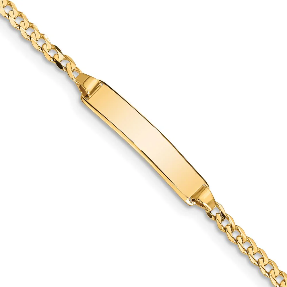14K Yellow Gold Polished Curb Link 7" ID Bracelet with Solid Plate for Engraving by Oro Pregiato