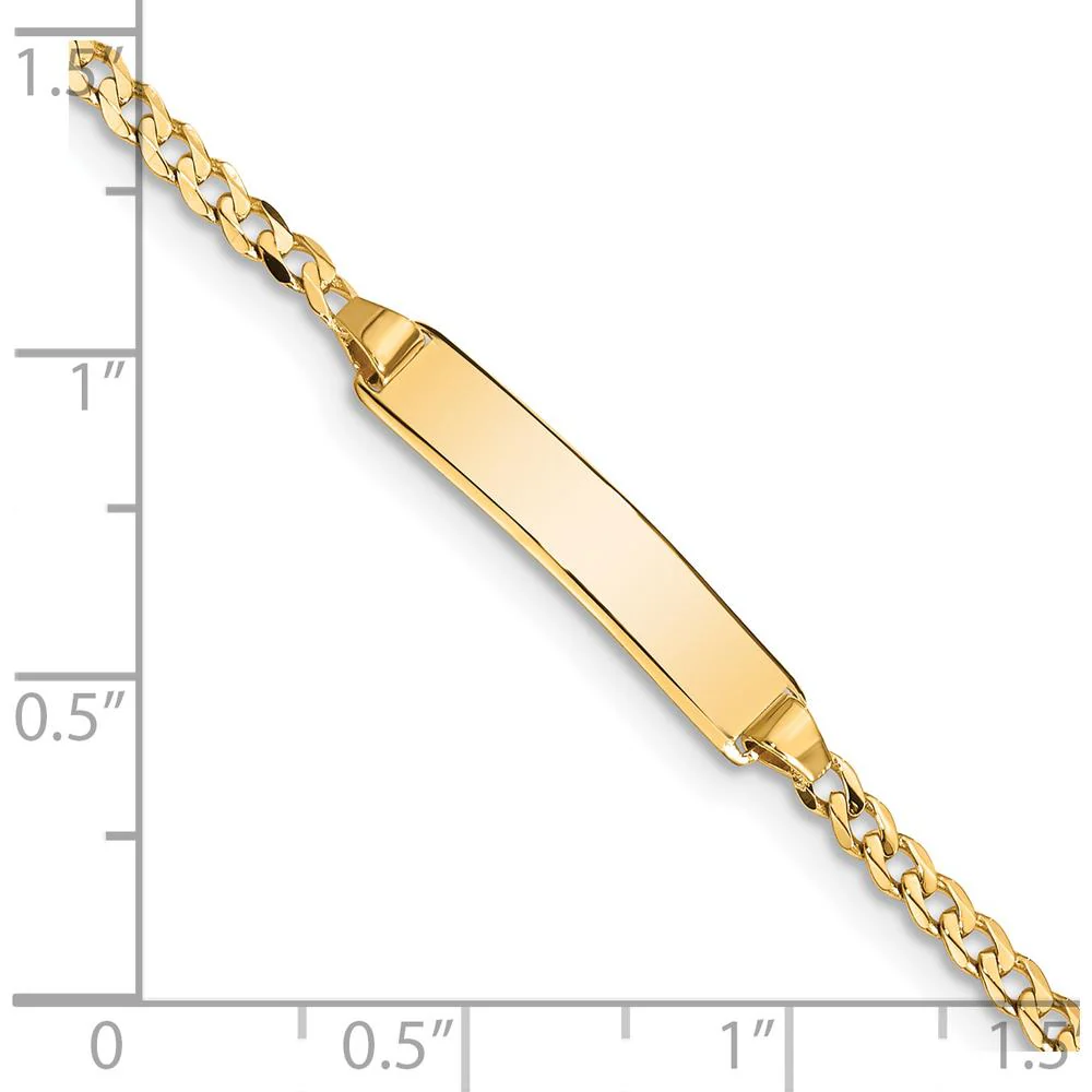 14K Yellow Gold Polished Curb Link 7" ID Bracelet with Solid Plate for Engraving by Oro Pregiato - Image 3