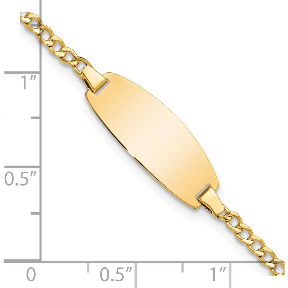 14K Yellow Gold Polished Curb Link ID Bracelet - 5.5" by Oro Pregiato - Image 3