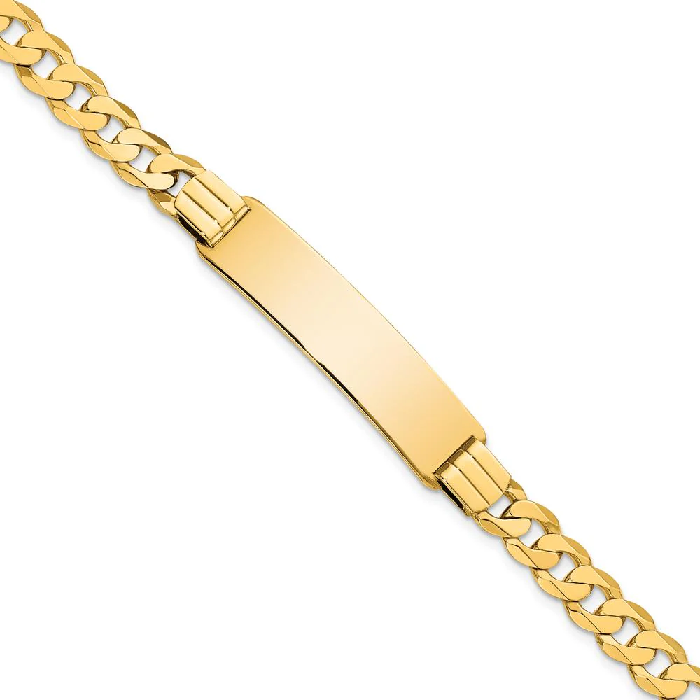 14K Yellow Gold Polished Curb Link ID Bracelet - 7" Length, 37x9mm Plate by Oro Pregiato