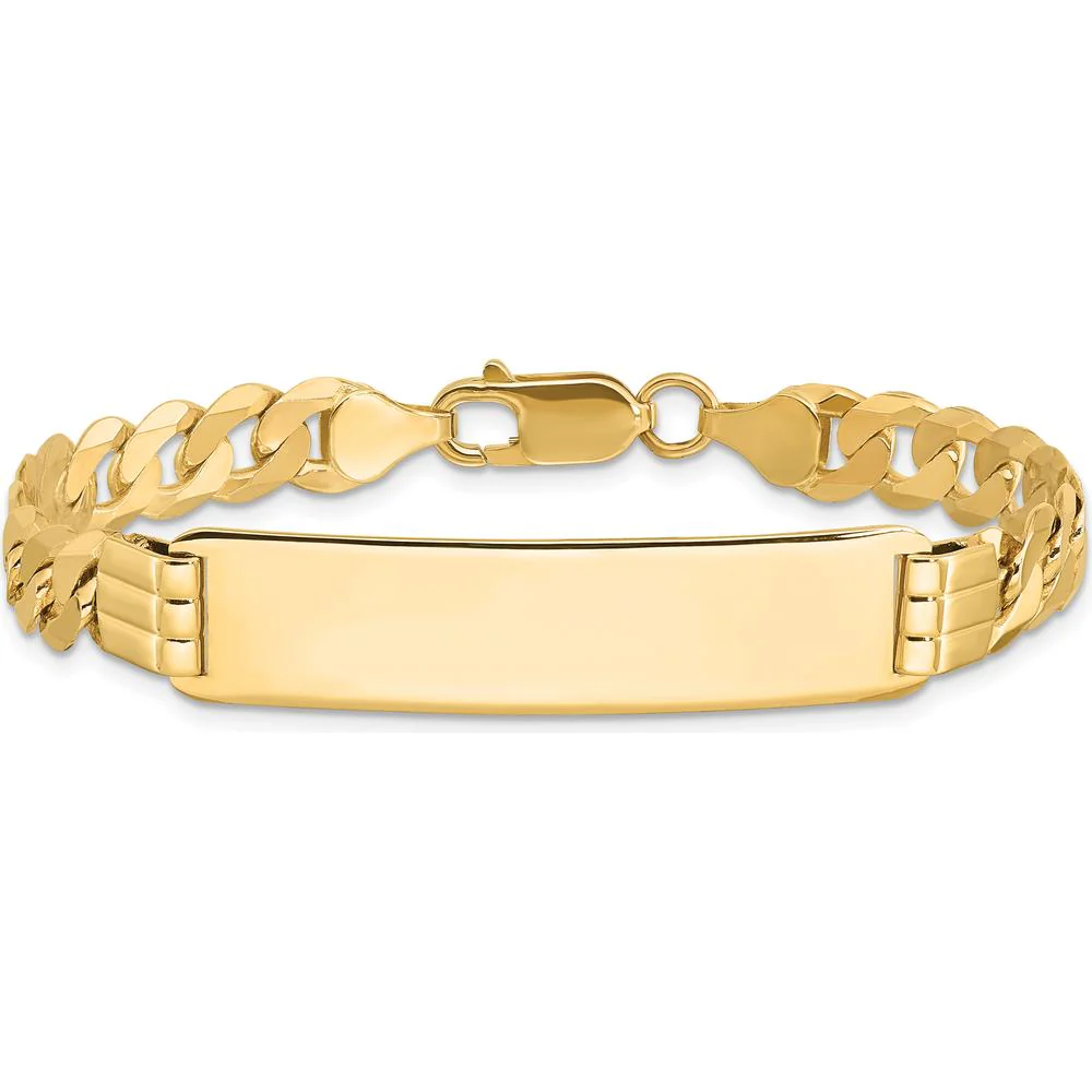 14K Yellow Gold Polished Curb Link ID Bracelet - 7" Length, 37x9mm Plate by Oro Pregiato - Image 3