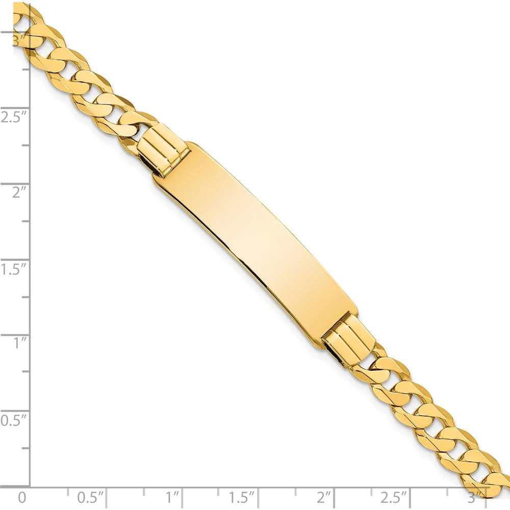 14K Yellow Gold Polished Curb Link ID Bracelet - 7" Length, 37x9mm Plate by Oro Pregiato - Image 4