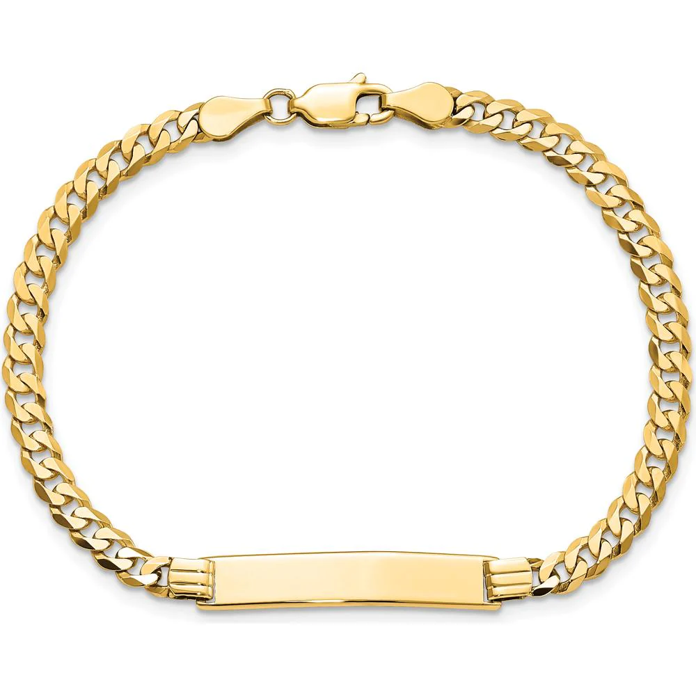 14K Yellow Gold Polished Curb Link ID Bracelet - 8" Length by Oro Pregiato - Image 4