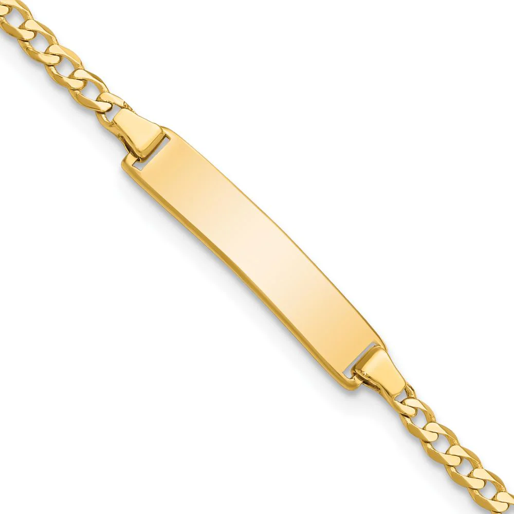 14K Yellow Gold Polished Curb Link ID Bracelet for Children - Engravable 22.5x4.5mm Plate, 5.5" Length by Oro Pregiato