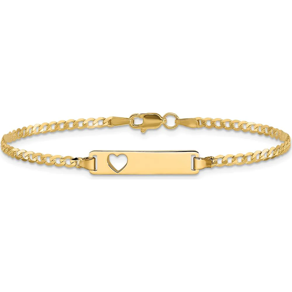 14K Yellow Gold Polished Curb Link ID Bracelet with Cut-out Heart Charm - 8" Length by Oro Pregiato - Image 3
