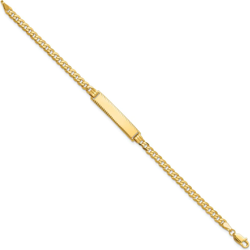 14K Yellow Gold Polished Curb Link ID Bracelet with Diamond-Cut Plate - 7" Length by Oro Pregiato - Image 2