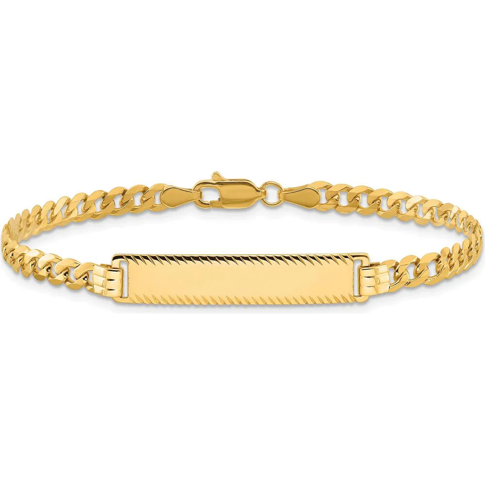 14K Yellow Gold Polished Curb Link ID Bracelet with Diamond-Cut Plate - 7" Length by Oro Pregiato - Image 3
