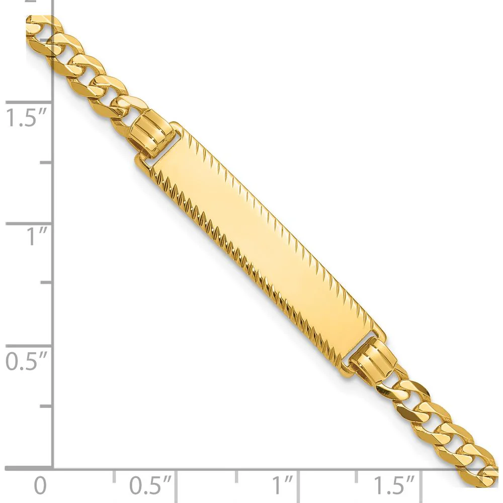 14K Yellow Gold Polished Curb Link ID Bracelet with Diamond-Cut Plate - 7" Length by Oro Pregiato - Image 5