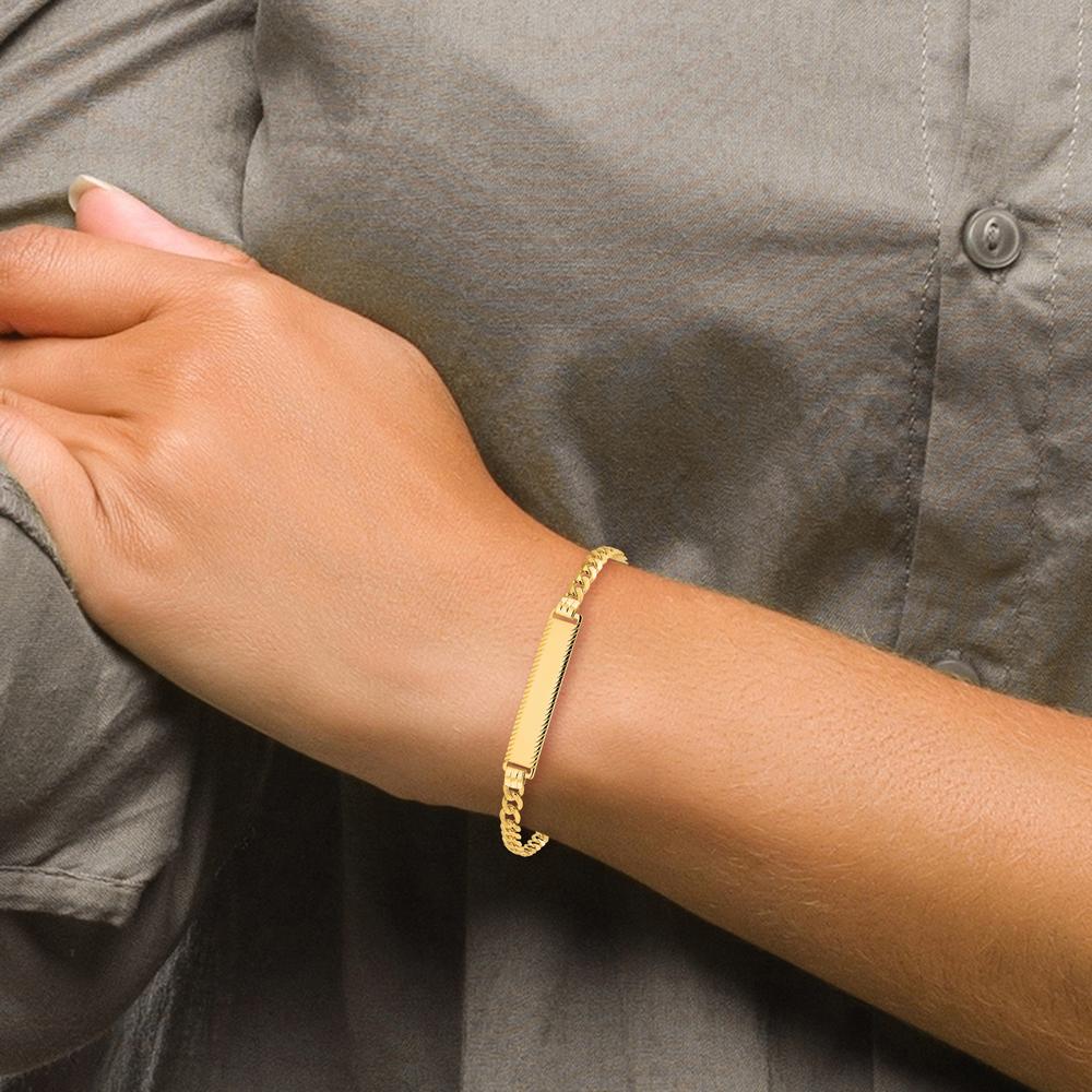 14K Yellow Gold Polished Curb Link ID Bracelet with Diamond-Cut Plate - 7" Length by Oro Pregiato - Image 6