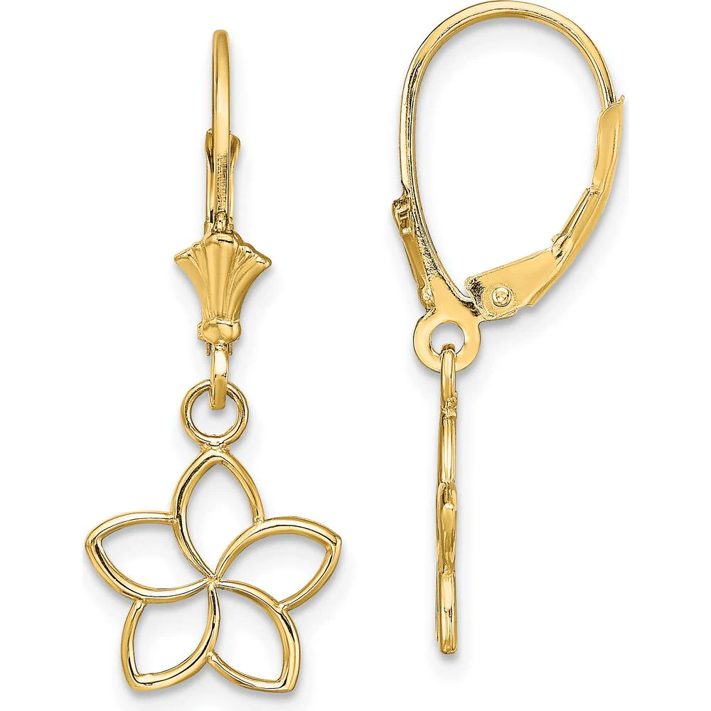 14K Yellow Gold Polished Cut-Out Flower Drop Earrings by Oro Pregiato