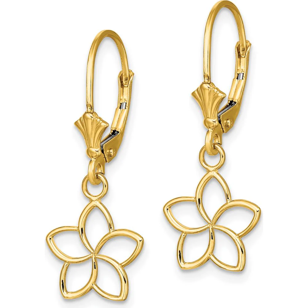 14K Yellow Gold Polished Cut-Out Flower Drop Earrings by Oro Pregiato - Image 2
