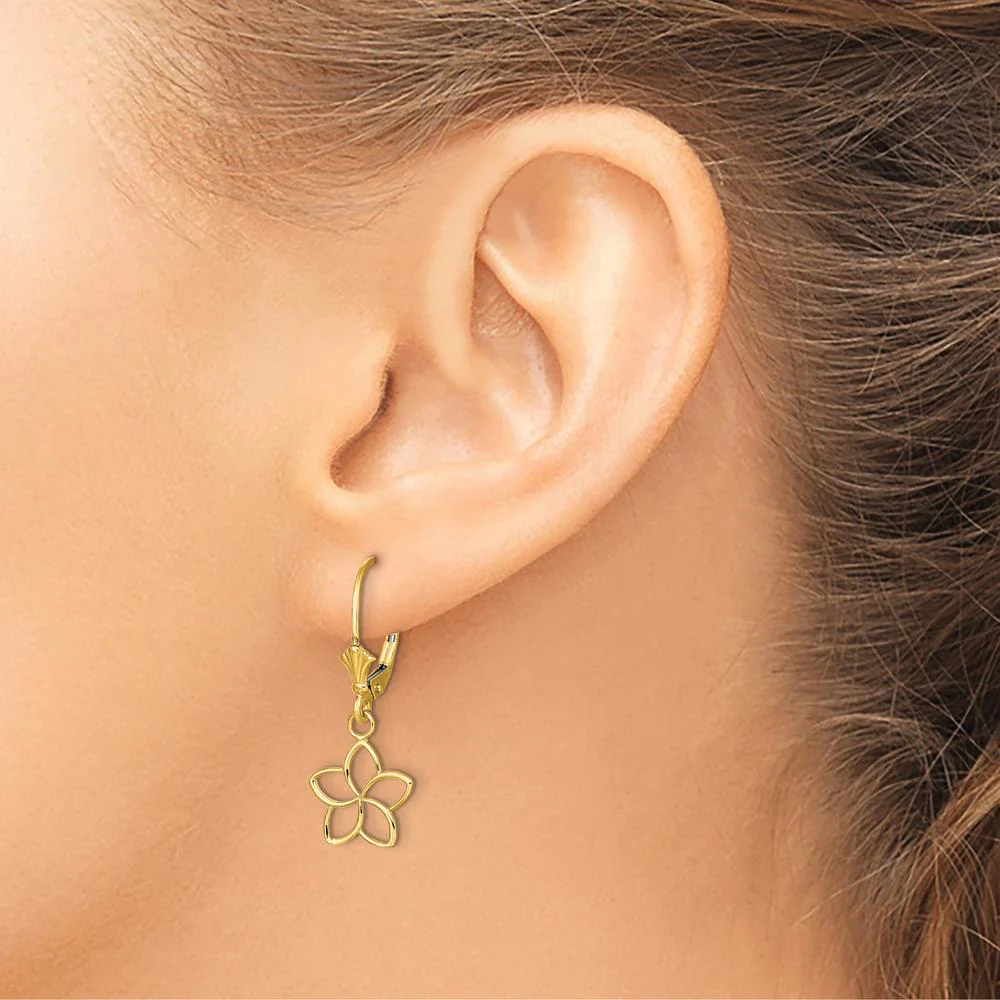 14K Yellow Gold Polished Cut-Out Flower Drop Earrings by Oro Pregiato - Image 3