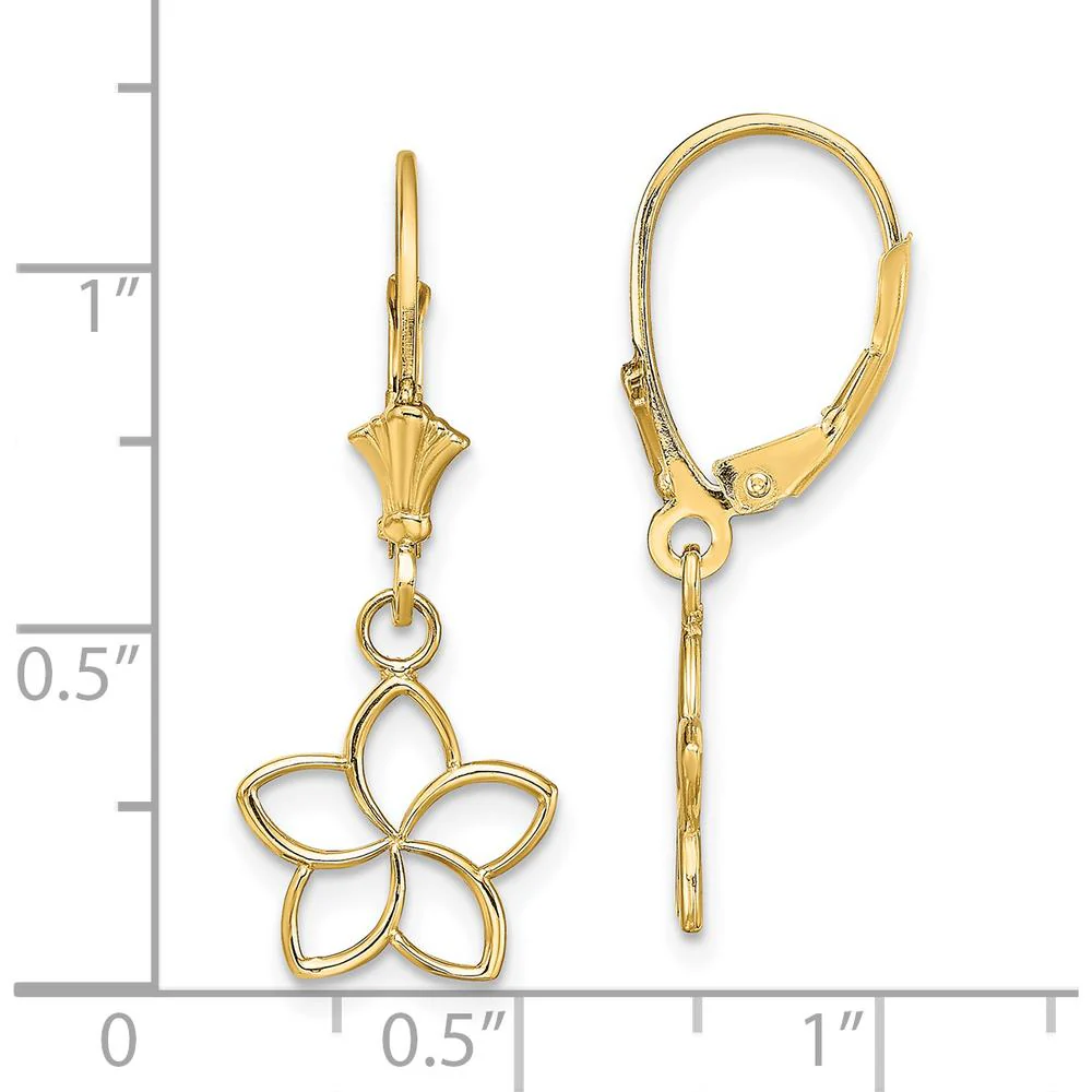 14K Yellow Gold Polished Cut-Out Flower Drop Earrings by Oro Pregiato - Image 4
