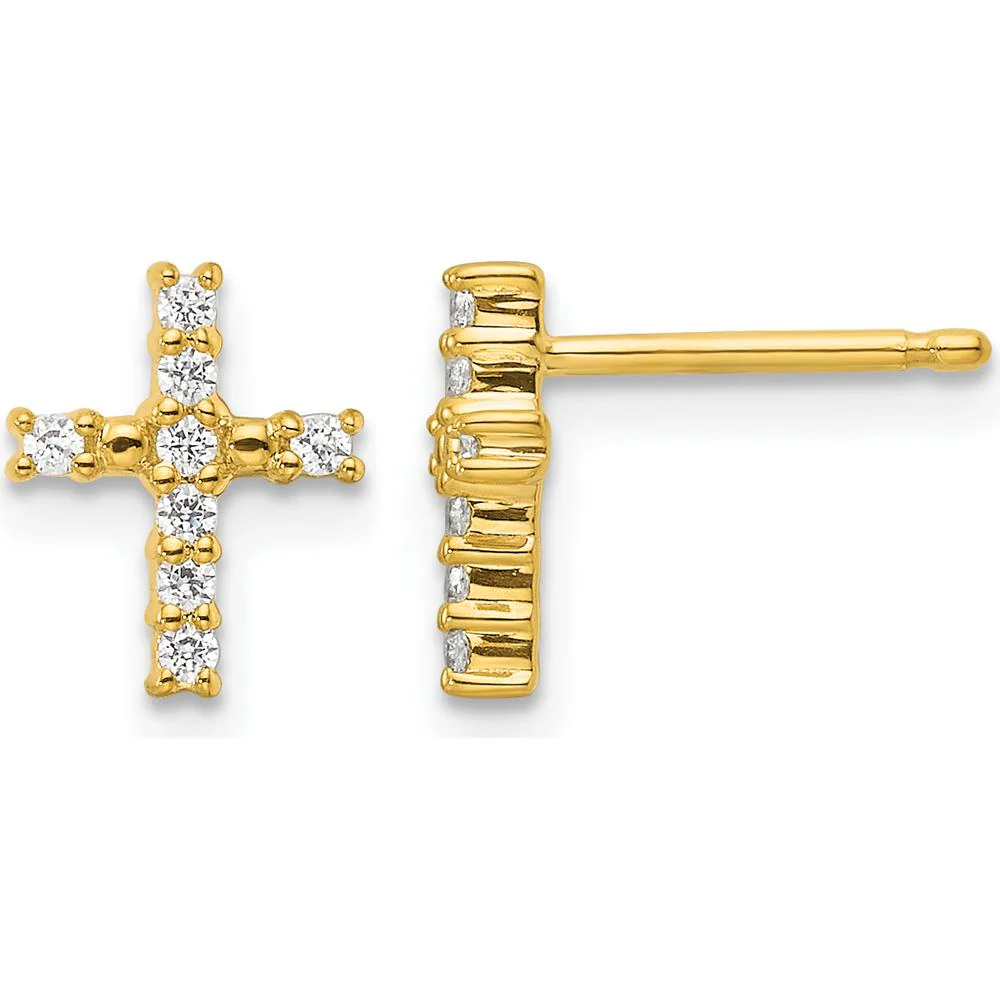 14K Yellow Gold Polished Diamond Cross Post Stud Earrings - 0.064 Carat Total Diamond Weight by Oro Pregiato
