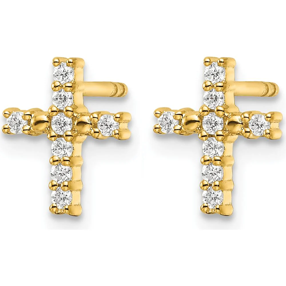 14K Yellow Gold Polished Diamond Cross Post Stud Earrings - 0.064 Carat Total Diamond Weight by Oro Pregiato - Image 2
