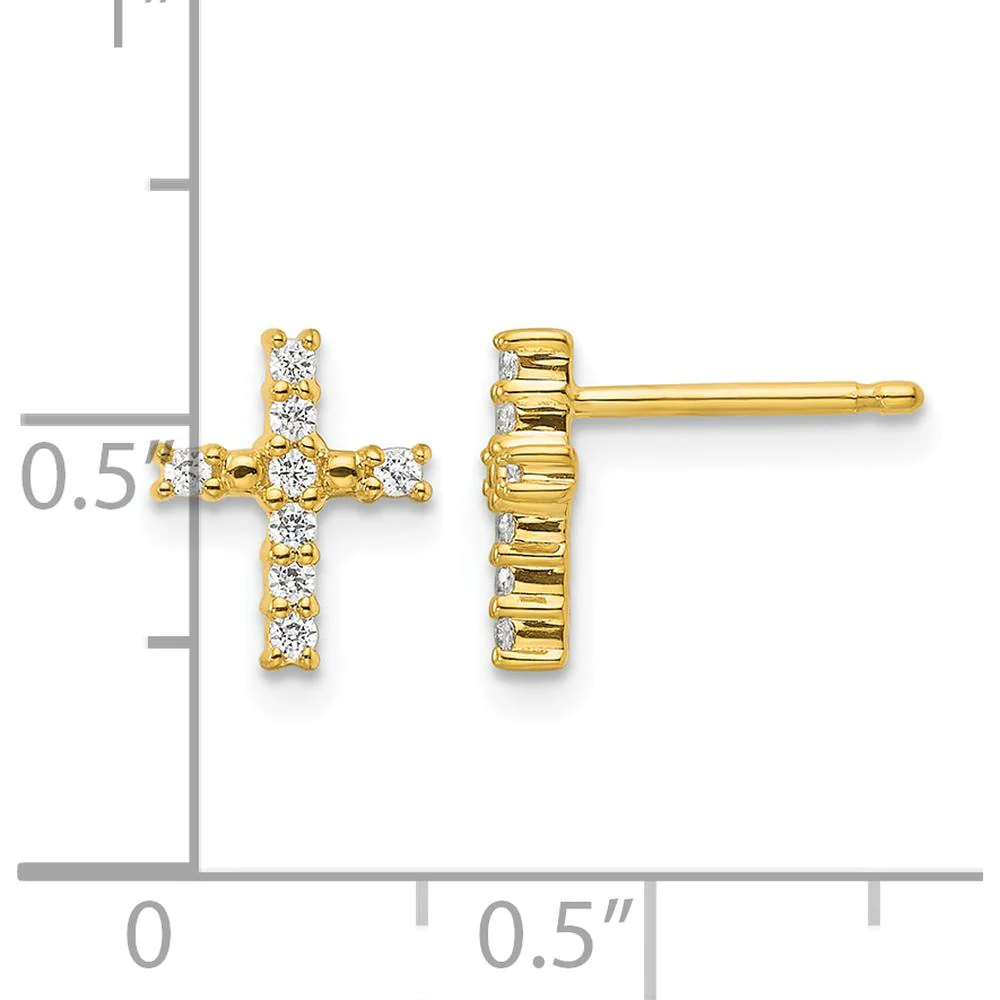 14K Yellow Gold Polished Diamond Cross Post Stud Earrings - 0.064 Carat Total Diamond Weight by Oro Pregiato - Image 4